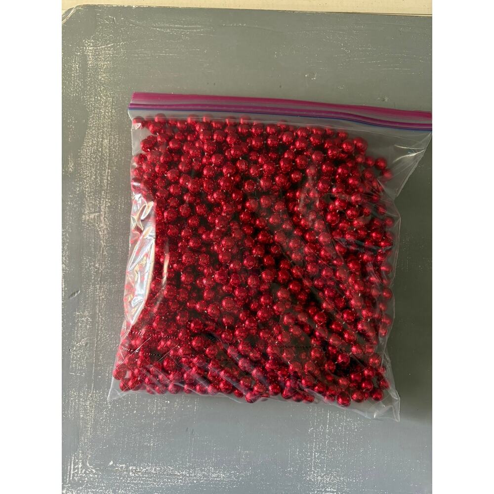 Red Metallic Beaded Garland Large Craft Decor Lot Gallon Bag full